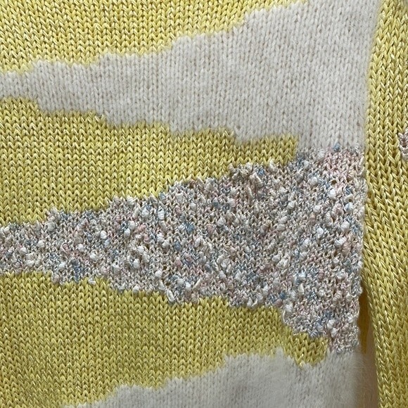 Vintage 1980's Pastel  Yellow & Off White Angora & Silk Knit Sweater - M - Picture 7 of 12